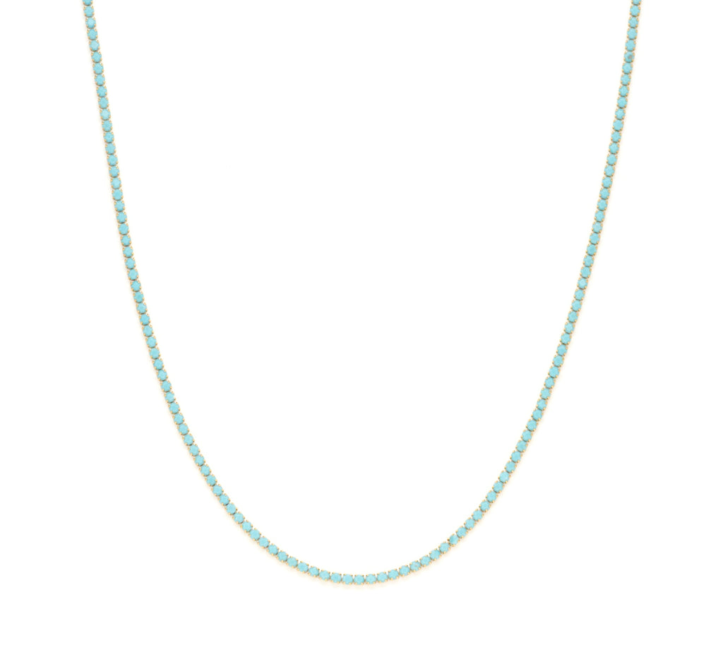 Blue tennis necklace close up
