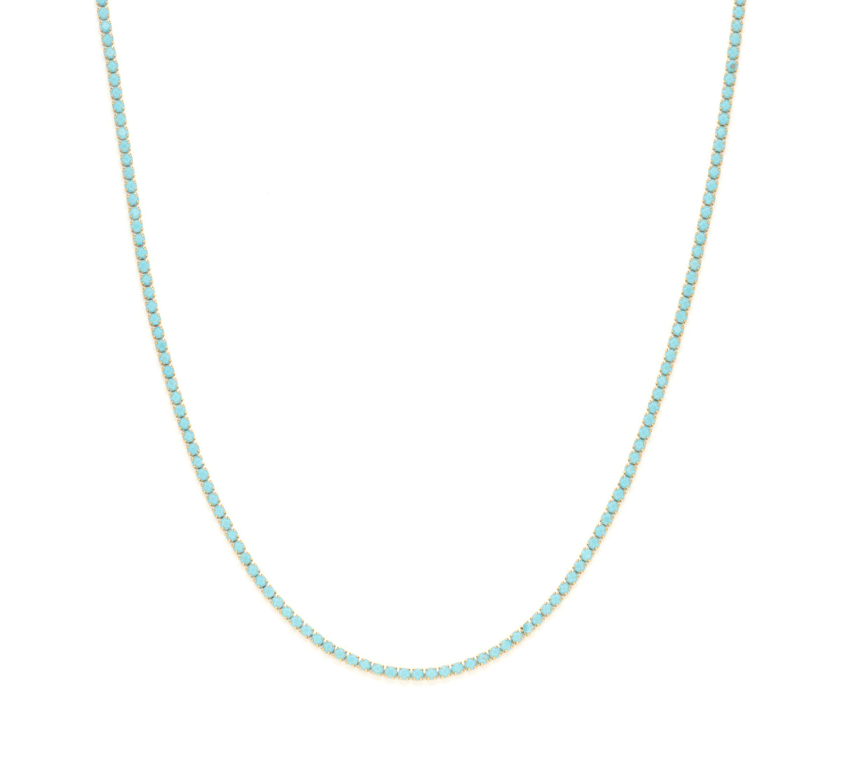 Blue tennis necklace close up