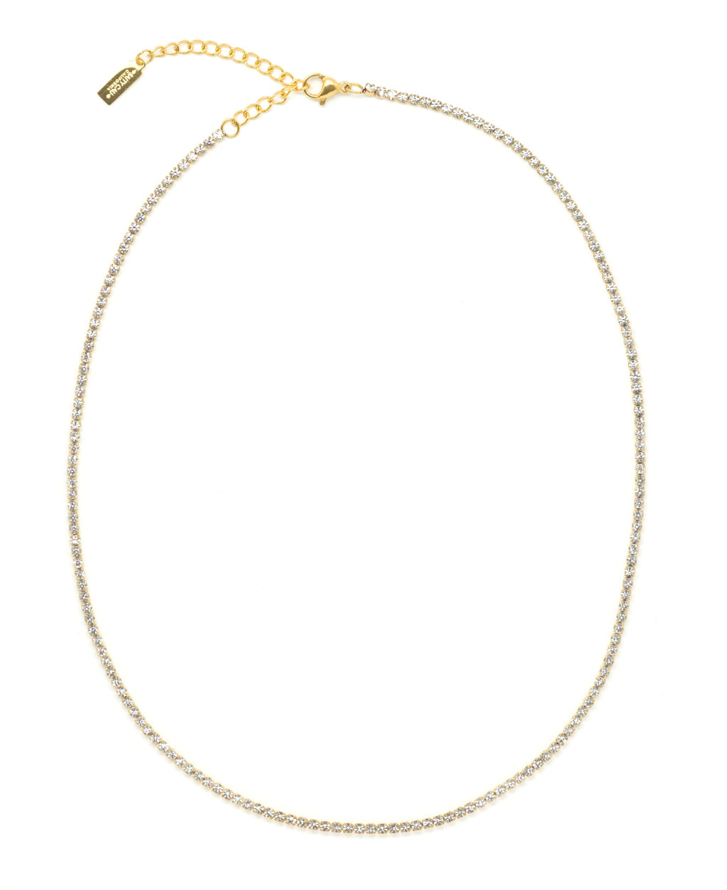 Gold tennis necklace with white gemstones